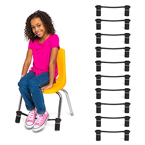 Image of Bouncyband Original Bouncy Bands for Chairs, Black, Pack of 10 -Chair Bands for 13 inch to 17 inch Wide Chair Legs with 1.5 inch Diameter Support Pipes - Silent Sensory Tool Increases Focus & Relieves Stress