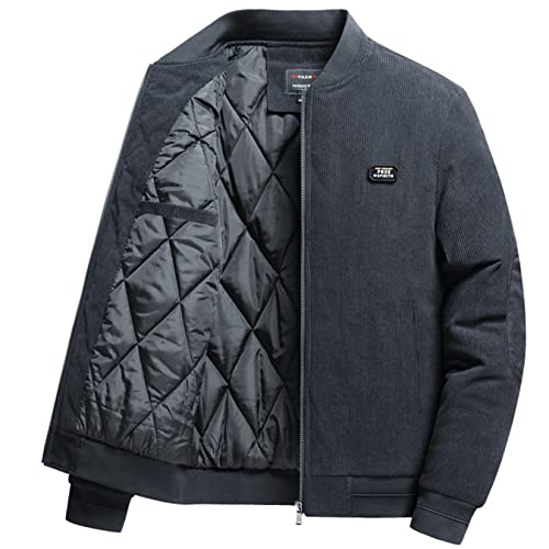 [ＢＡＧＡＤ] 中綿入りジャケット コーデュロイ 保温 ノーカラー スタジャン ブルゾン メンズ アウター 冬物 アウター コート 上着 防寒着 厚手 軽い 透湿 ゆったり 外出 シニア 大きいサイズ ダークグレー 4XL