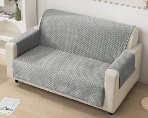 Image of Fashion Throw Quilt-Fully Covered 2 Seater Anti-Slip Quilted Sofa Covers for Living Room Sofa Slipcovers Furniture Cover Home Decor Light Grey