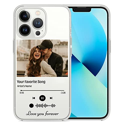 Somlatic Personalized Phone Case with Photo Picture Custom Phone Cases Transparent Music Plaque Player Song Cover Compatible with Series 17 16 15 14 13 12 11 XR X XS 8 7 Plus Mini Pro Max