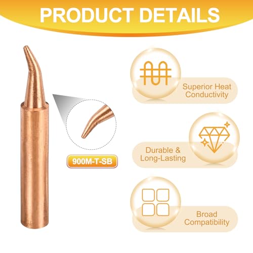 Image of MECCANIXITY 5 Pcs 900M Soldering Iron Tips Copper Non-magnetic Welding Head with Cleaning Sponge Pad Replacement for Solder Station Tip (900M-T-S.B)