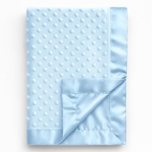 Pro Goleem Baby Soft Minky Dot Blanket with Silky Satin Backing Baby Gifts for Girls and Boys (Blue, 30’’ x 40’’)