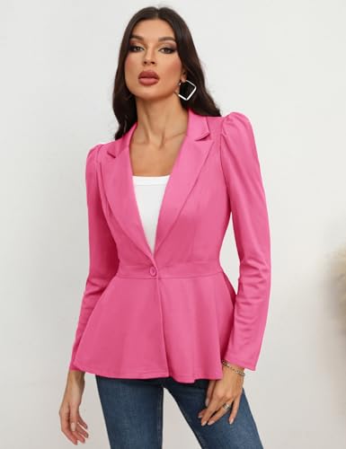 Genhoo Women's Business Casual Blazer Jackets Dressy Puff Sleeve Single Button Peplum Comfy Work Office Blazers2