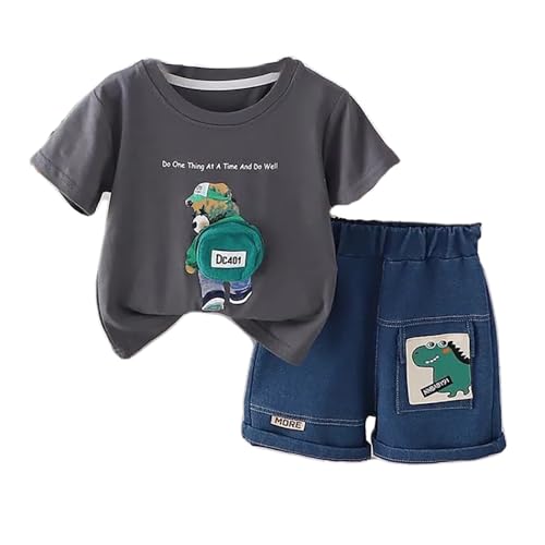 Image of Bold N Elegant Unisex Kid Cotton Solid Playful Happy Face Print Half Sleeve T-Shirt & Denim Shorts Summer Clothing Set