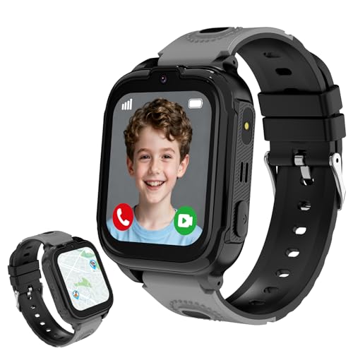 POFIBO Smartwatch Bambini 4G con GPS e Telefono – Videochiamata, Chat Vocale, SOS, Giochi Educativi, Sveglia, Modalità Scuola, Torcia, Smartwatch Bambina e Bambino 4–16 Anni(Nero)