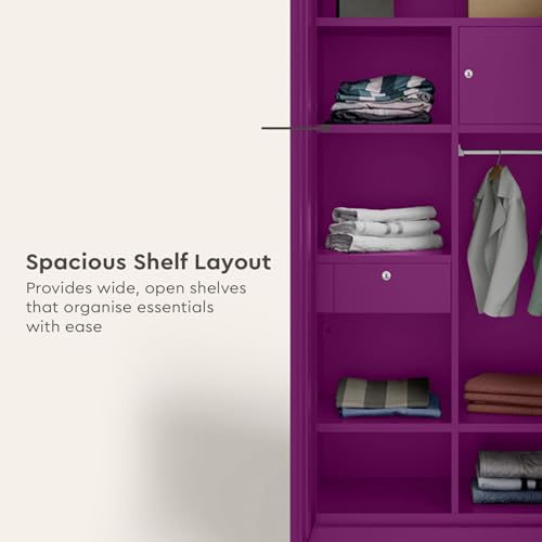 Image of Interio by Godrej Marc 2-Door Steel Almirah with Mirror (Textured Mulberry), 1-Year Warranty, 1 Locker, 1 Drawer, 5 Shelves