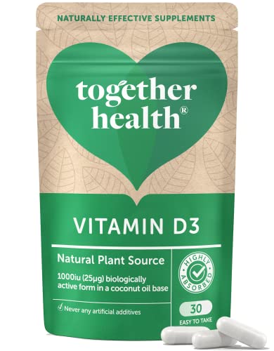Vitamin D3 – Together Health – 1000iu Vitamin D3 – from Wild-Grown Lichen – Vegan Friendly – Made in The UK – Pack of 2-60 Vegecaps