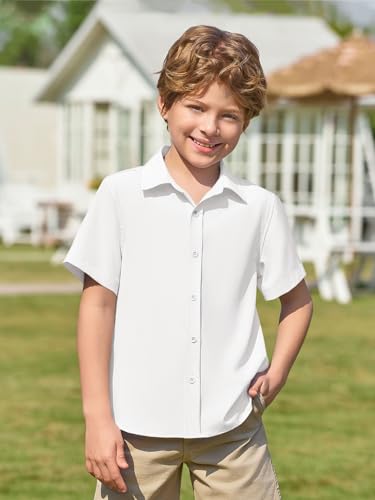 Image of Haloumoning Boys Short Sleeve Dress Shirts Button Down Formal Uniform Shirt