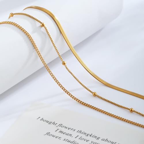 Image of Gold Anklets for Women Waterproof 14k Gold Plated Cuban Link Anklets Non Tarnish Rope Herringbone Ankle Chain Summer Beach Jewelry Gifts for Women
