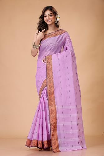 Image of Women's Traditional Bengal Tant Pure Cotton Design Border & Butta Tant Saree Without Blouse Piece