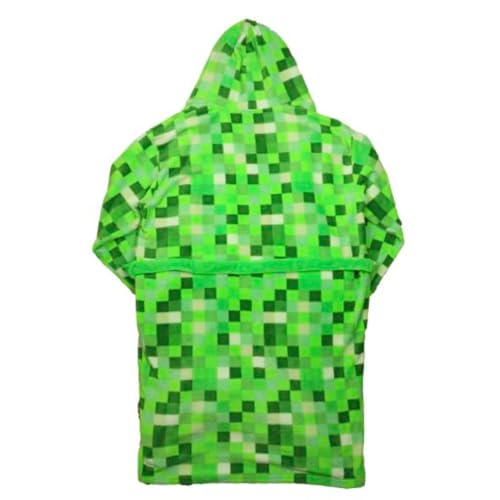 Bioworld Minecraft Men's Pixelated Creeper Soft Fleece Hooded Dressing Gown Bathrobe3