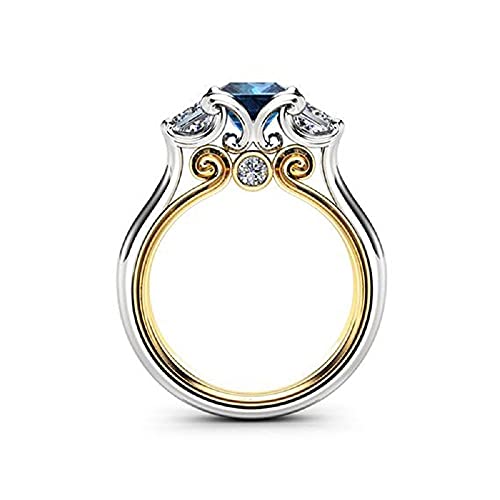 Fashion 18K Two-Tone Gold Plated Women's Ring Perfect Square Cut Sapphire Ring 925 Sterling Silver Cubic Zirconia Engagement Ring CZ Blue Diamond Eternal Wedding Ring3