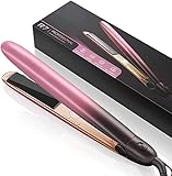 1 Inch Nano Titanium Flat Iron Hair Straightener and Curler 2 in 1 with Negative Ion Outlet, Dual Voltage Hair Straightener with Two Hair Clips and Heat Protective Glove, Rose Pink