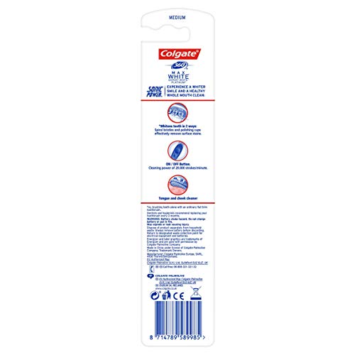 Colgate 360 Max White Sonic Power Medium Toothbrush - Whitening Toothbrush with Medium Bristles - Vibrating Polishing Bristles to Help Remove Surface Stains - Image 5