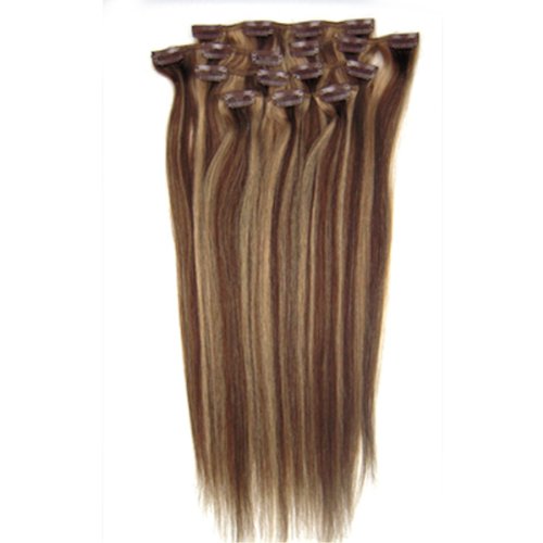 8PCS 100% Remy Real Human Hair Clip in Extensions 20" Straight (1B Natural Black)