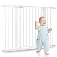 LAOYE cancelletto per bambini, Cancelletto per scale senza trapano, altezza extra alta 92 cm, larghezza 75-124 cm con 3 estensioni, per bambini, cani gatti, chiusura automatica arresto a 90°-Bianco