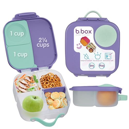 Image of b.box Mini Lunch Box Kids | 4.25 Cup Leak Proof Bento Box for Kids Ages 3+ | 3 Compartment Snack Containers, School Lunch Container, Dishwasher Safe, BPA-Free, PFAS-Free - Lilac Pop