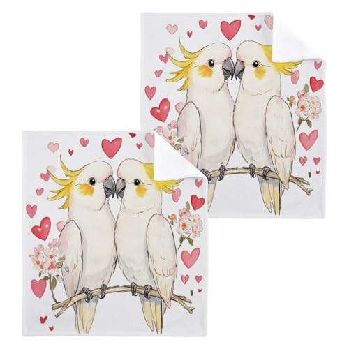 ALAZA Wash Cloth Set 100% Cotton Fingertip Towels Face Cloths Sets Parrot Heart Highly Absorbent Soft Feel Set of 2