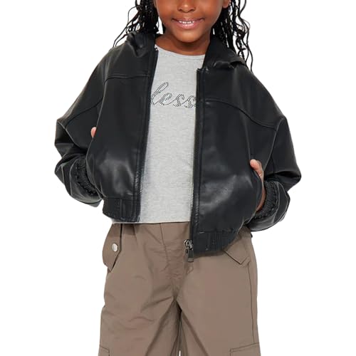 Trifoliate Girls Black Bomber Hooded Leather Jacket – Casual PU or Sheepskin Outerwear Jackets for Girls2
