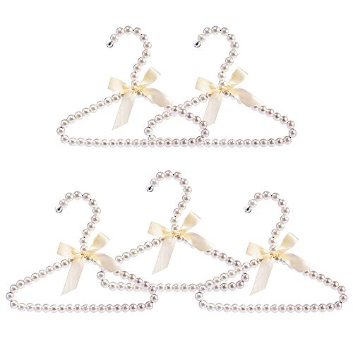 Clothes Hangers,White Bowknot Faux Pearl Bow Clothes Hangers Hook for Children Kids Women Girl Baby 5 Packs