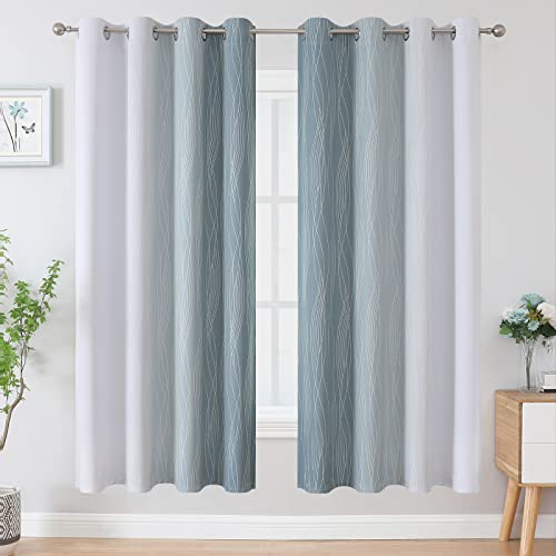 Estelar Textiler Stone Blue and Greyish White Blackout Curtains 72 Inch Length 2 Panels Set, Room Darkening Grommet Ombre Curtains for Bedroom, Thermal Insulated Light Blocking Gradient Drapes,52Wx72L
