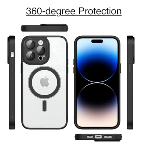 Image of MagIT Vision Case for iPhone 14 / iPhone 13 (6.1-inch) with Clear PC Back, Liquid TPU Full Body Frame, MagSafe Wireless Charging Compatible, Colored Aluminium Buttons (Clear)