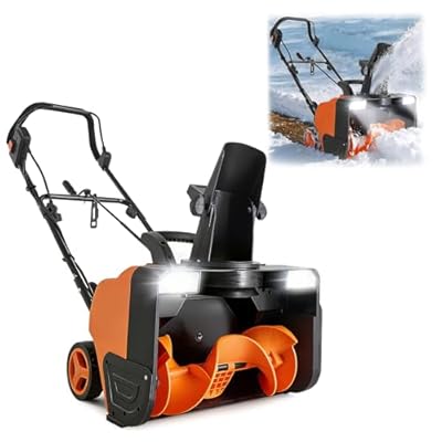 VEVOR Electric Snow Blower, 20 inch 15A Corded Snow Thrower with Dual LED Headlights & 180° Rotating Chute, 25FT Throwing Distance, 12" Depth Clearing, Walk-Behind Snowblower for Driveway Sidewalk