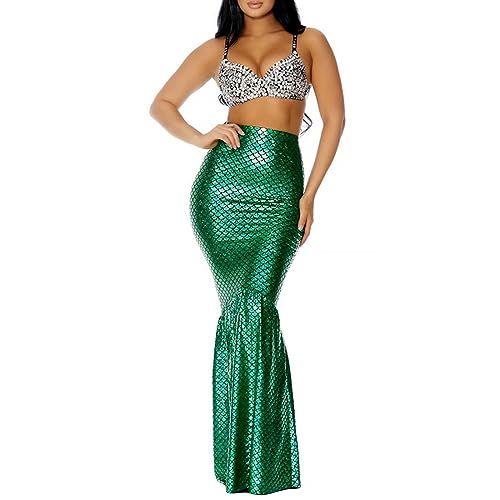 Edhomenn Disfraz de sirena para mujer, Halloween, cosplay, cintura alta, faldas largas de cola de sirena, disfraces de fiesta para juegos de rol para adultos, 05 Verde, S
