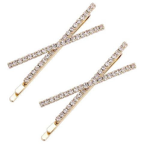 OBTANIM 2 Pcs X Shaped Crystal Hair Pins Cute Metal Shiny Hair Clip Rhinestone Bobby Pin Sparkly Barrette for Women Girls Styling Accessories (Gold) Cover