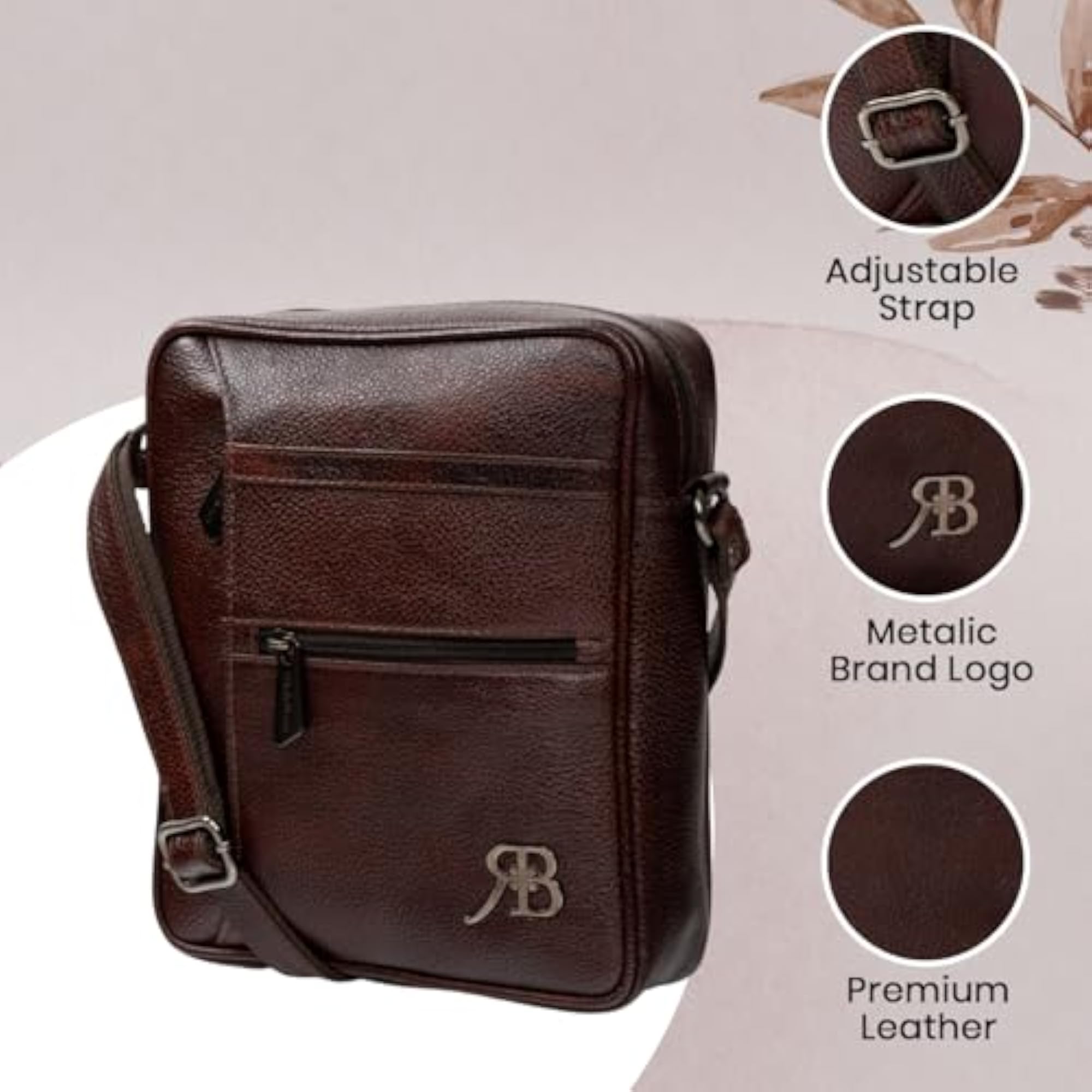 Vertical Zip Genuine Leather Sling Bag for Men