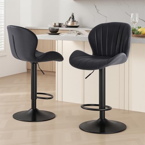 Image of Sweetcrispy Bar Stools Set of 2, Swivel Adjustable Height Fabric Bar Chair