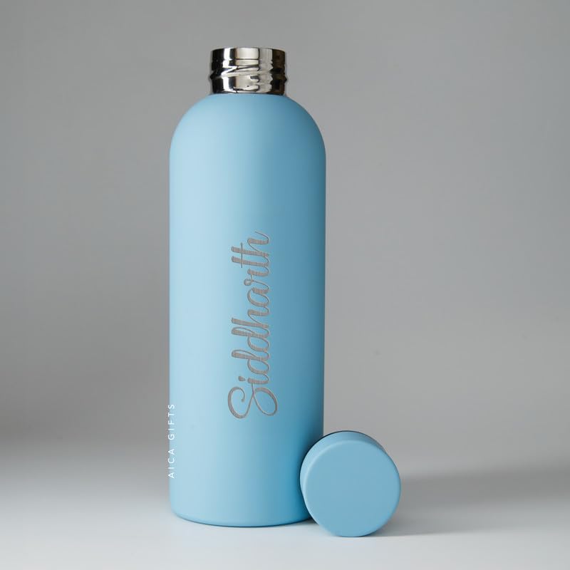Image of AICA Personalized Name Stainless Steel Water Bottle - 500ml (Baby Blue) | Customized Birthday Anniversary Christmas Eve Secret Santa New Year Gifts for Boys Men