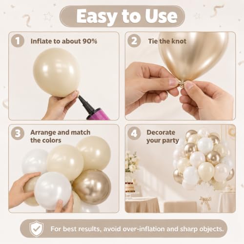 Image of Beige White Pearl Balloons, 50PCS Nude Metallic Champagne Gold Cream White Double Stuffed Balloon Neutral Ballons for Birthday Boho Wedding Anniversary Engagement Party Decoration
