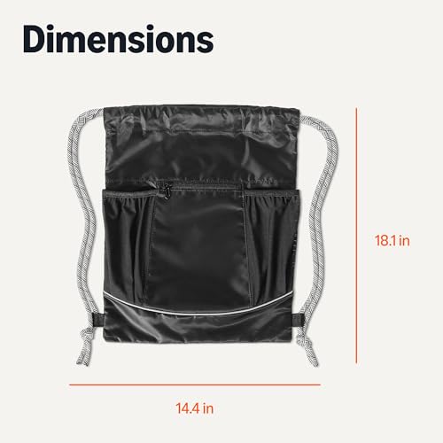 Image of Amazon Basics Drawstring Lightweight Gym Bag Soccer Backpack with Zipper Pouch, Mesh Side Pockets for Water Bottle, Large, Black