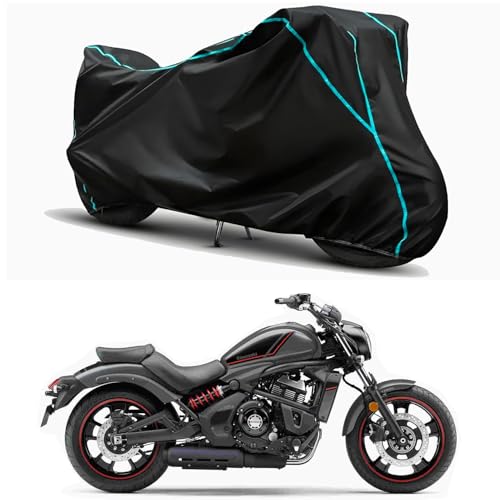 Image of Waterproof Bike Body Cover Compatible for | KawasaVulcan S ABS | Taffeta Fabric, Sky Piping Design, Bottom Elastic Fit | Dustproof, Sun UV & Rain Protection for All Weather.
