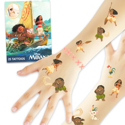 25pcs Moana Temporary Tattoos for Teen Cool Birthday Party Favors Cute Cartoon Decoration Sticker Gifts for Adult Home Activity Class Prizes Carnival Christmas Rewards