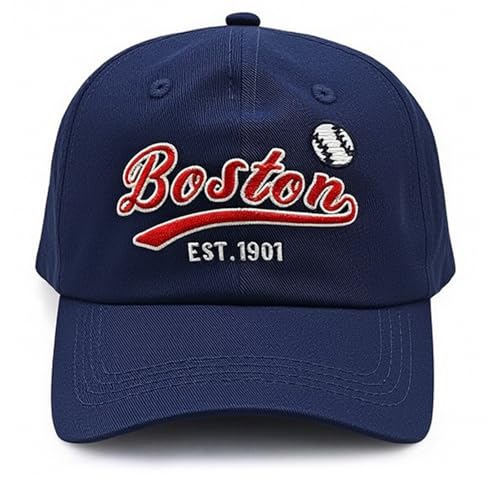 Embroidered City Cotton Boston Baseball Cap, Adjustable Classic Vintage Fans Baseball Hat for Men Women Navy Blue