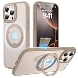 Tekka iPhone 16 Pro Max 用 ケース【360°回転スタンド・MagSafe対応】耐衝撃 薄型 リング一体型 スタンド付き スマホケース 米軍MIL規格 指紋防止 黄変防止 カメラ保護 動画視聴 撮影にも便利 (マット_ゴールド, iPhone 16 Pro Max)