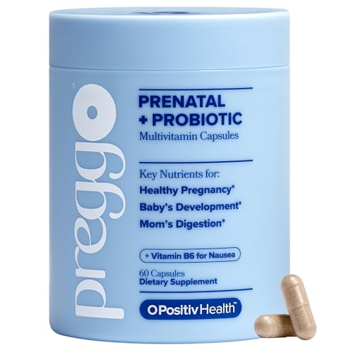 O Positiv PREGGO Prenatal + Probiotic Multivitamin Capsules OBGYN-Formulated Advanced Prenatal with Folate Choline Omega-3s Vitamins Minerals & Probiotics 30 Servings