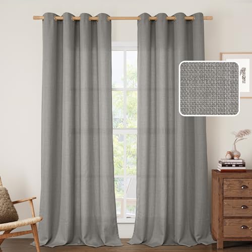 Image of LAMIT Natural Linen Curtains for Bedroom, 84 Inch Faux Linen Textured Sheer Light Filtering Privacy Drapes Grommet Window Panels for Living Room, Set of 2 Panels, 52 x 84 Inch, Grey