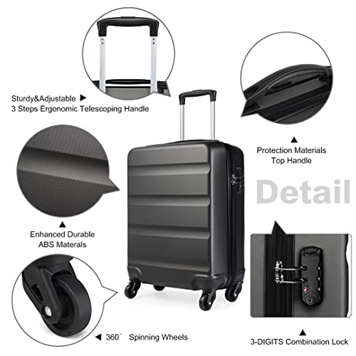 Kono Cabin Luggage Hard Shell ABS Carry-on Suitcase with 4 Spinner Wheels and Dial Combination Lock(Grey)