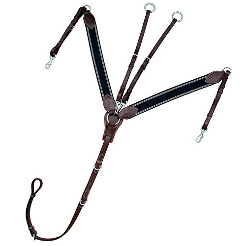 Exion 3-Point English Breastplate for Horses with Running Martingale – Navy Elastic Leather Horse Breast Plate Horse Tack for Jumping, Schooling– Black, Havana, Oak Brown – Pony, Cob, Full, Warmblood