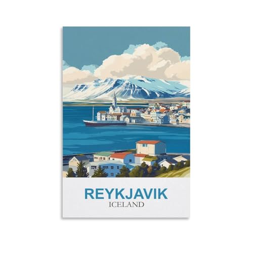 YMQWJYLW Reykjavik Affiche de voyage vintage Islande 20 x 30 cm Impression sur toile Décoration murale