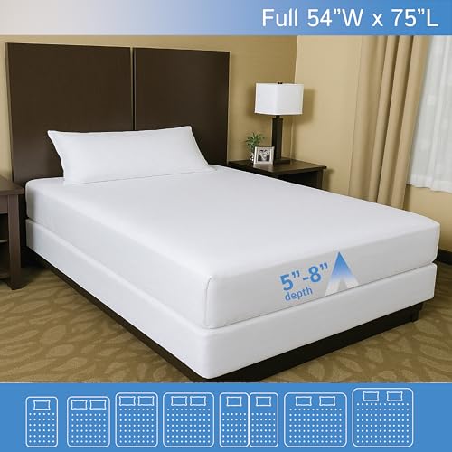 Full Size Mattress or Box Spring Encasement (5" to 8" Depth) - Low Profile Waterproof Zippered Protector Hypoallergenic Premium Bed Cover Protects from Dust Allergens