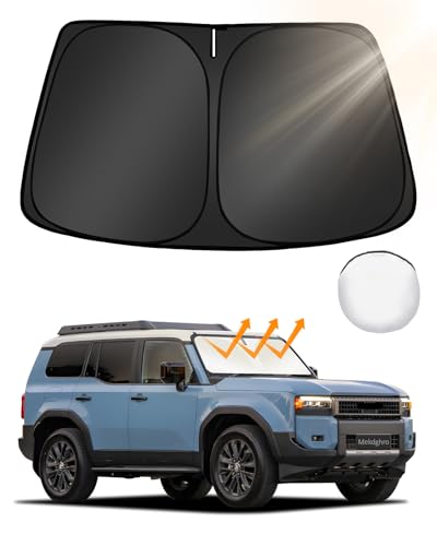 Mekdghro Custom Fit Windshield Sun Shade for Toyo-ta Land Cruiser 2024-2025 2026, Foldable, Easy to Install & Store, Full Coverage, 210T Reflective Fabric, Blocks 99% of UV Rays