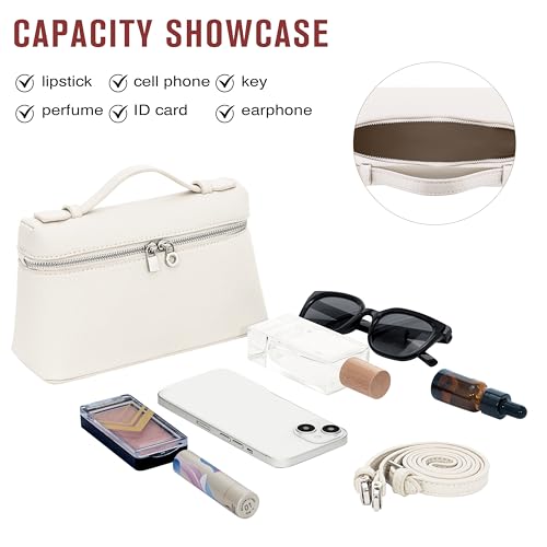 Larcenciel Elegant Small Leather Crossbody Purse for Women, Trendy Cream White Shoulder Bags with Zipper Closure & Adjustable Strap, Cute Top-Handle ladies Handbags for Everyday Work Wedding Going Out4