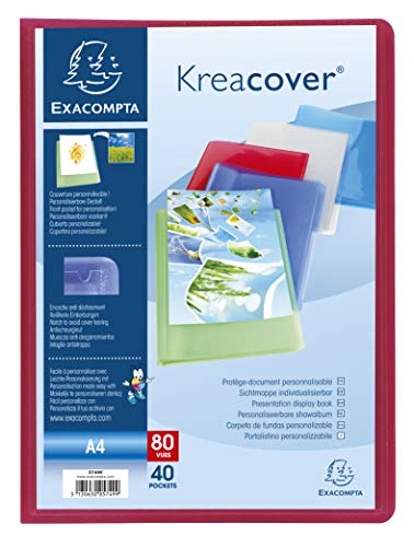 Exacompta 5749E 5er Pack Premium Sichtmappe KreaCover aus transluzenten Kunststoff DIN A4 mit 40 Klarsichthüllen, 80 Sichten, farbig sortiert, Aktenhülle, Prospekthülle