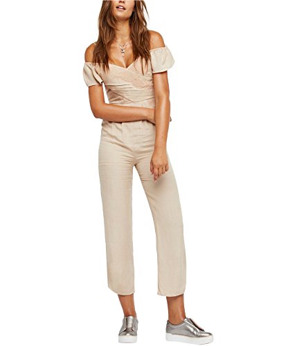 Free People Womens in The Moment Jumpsuit, Beige, 2