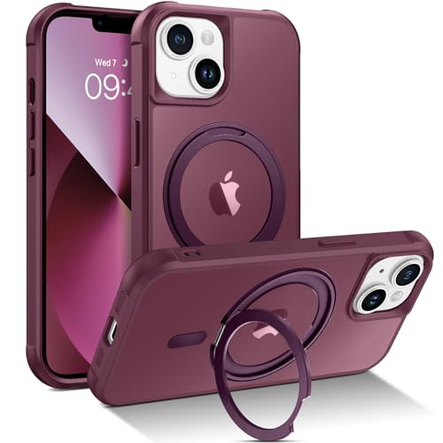 BENTOBEN for Magnetic iPhone 13 Case, Phone Case iPhone 14 [Compatible with MagSafe] Rotatable Ring Holder Kickstand Design Shockproof Women Men Girls Boys Protective Cover, Wine Red