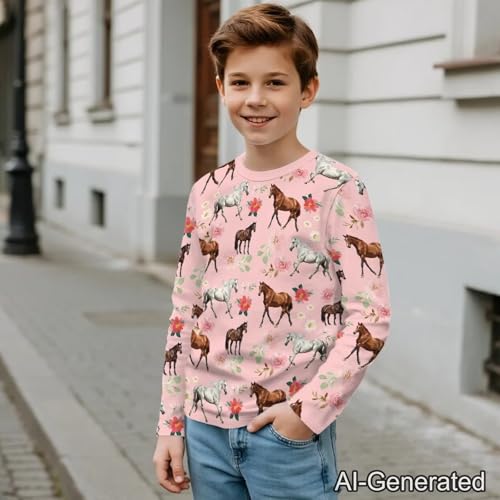 Image of Renewold Boys Girls Tees Kids T-Shirt Long Sleeve Crewneck T Shirts Casual Athletic Tops Clothing for Home School Travel